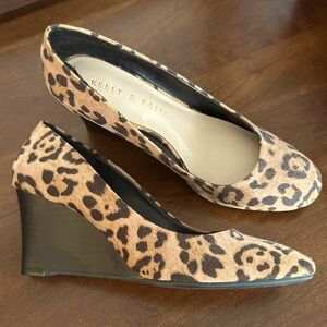 Leopard print wedge heels.